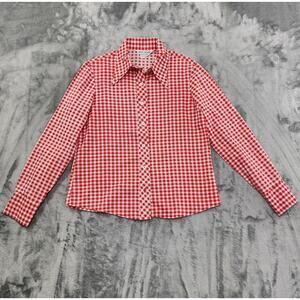 Vintage 70s Avon Family Fashions Top Women M Red White Check Gingham Long Sleeve